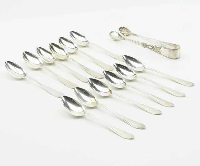 KAFFESKEDAR & TÅNG, modell svensk spets, silver, 1900-tal.