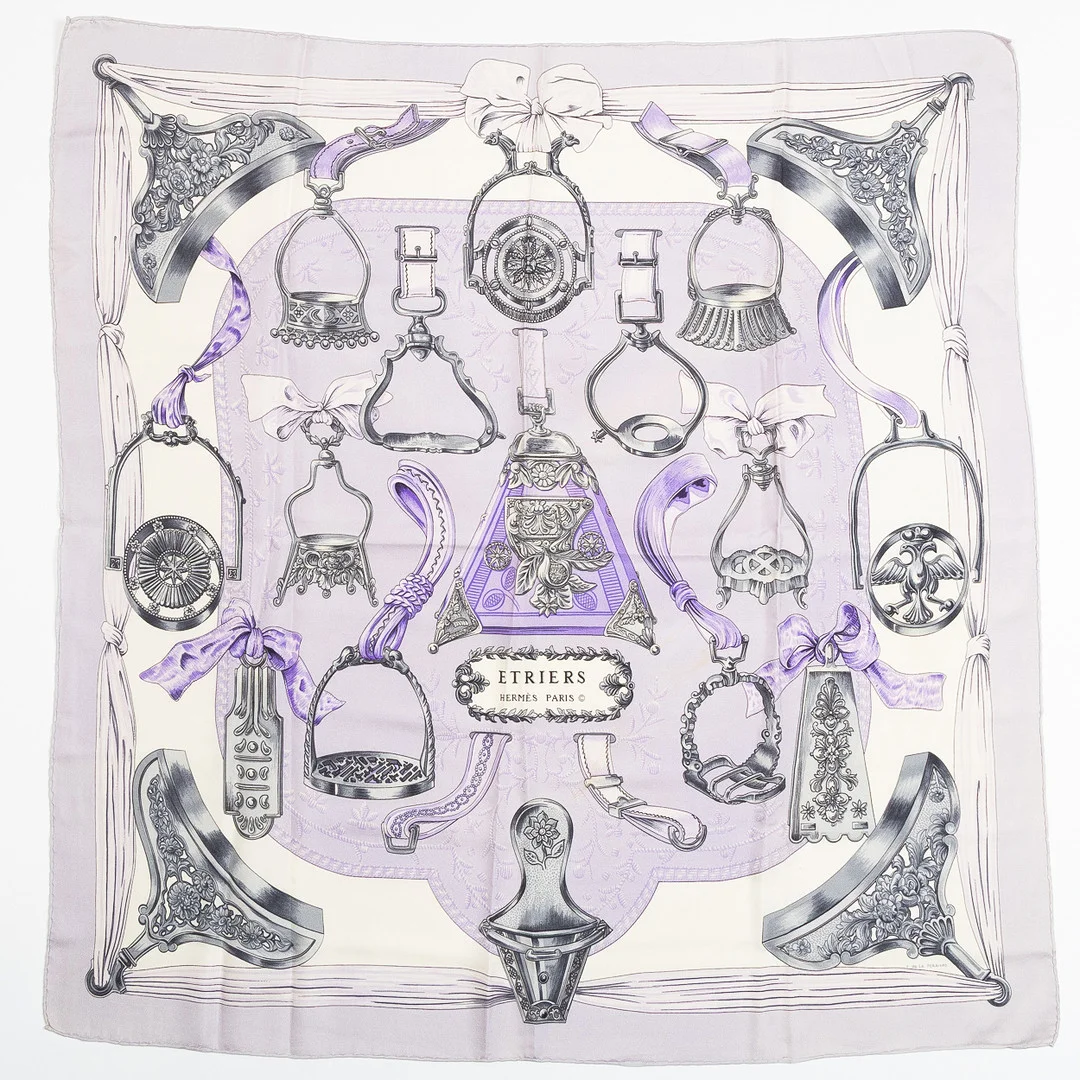 HERMÈS, scarf, "Etriers", design Francoise de la Perriere 1964, vintage 1960/70-tal. — Vintage & Designer Fashion — Stockholms Auktionsverk Helsingborg
