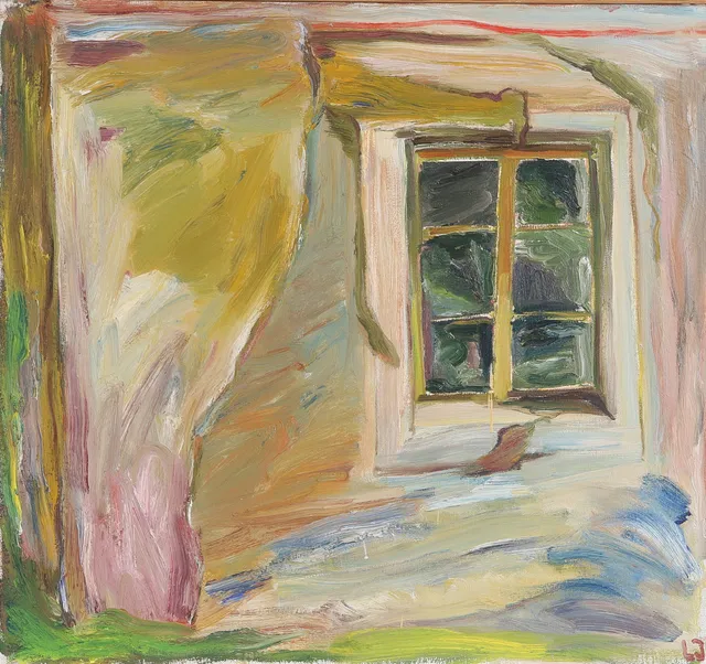 LENNART JOHANSSON. Olja på duk, #Uthusfönster" signerad 1975.