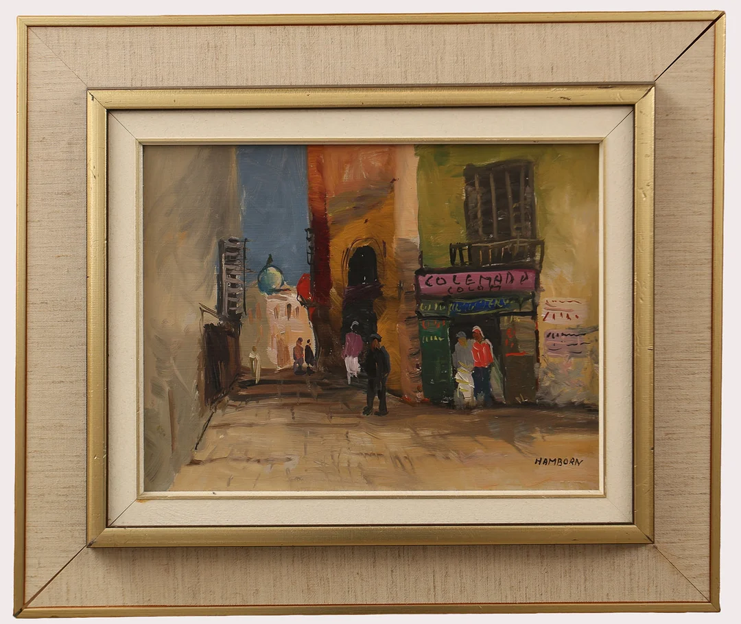 AXEL HAMBORN. Olja på pannå. Sydländskt motiv , signerad Hamborn. — Paintings — Limhamns Auktionsbyrå