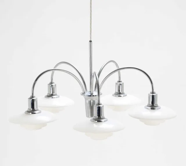 Poul Henningsen (1894-1967). PH bombardment crown with chromed steel frame, opal shades.