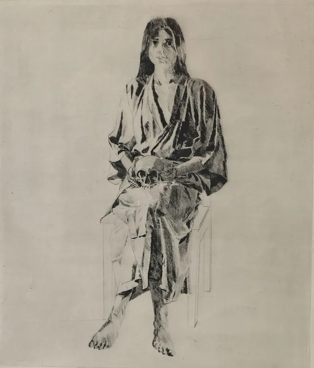 STEFAN SJÖBERG. "Cecilia", torrnål, signerad 1979.