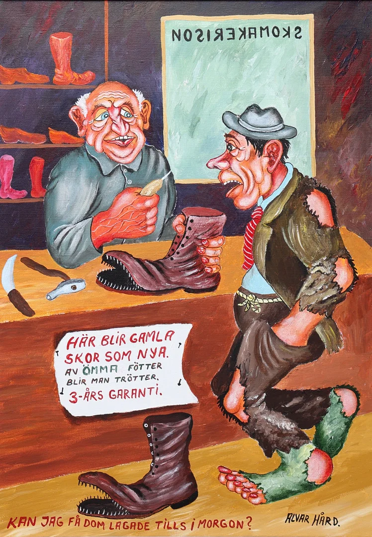 ALVAR HÅRD. Olja på duk, Skomakerison, signerad. — Paintings — Gomér & Andersson Jönköping