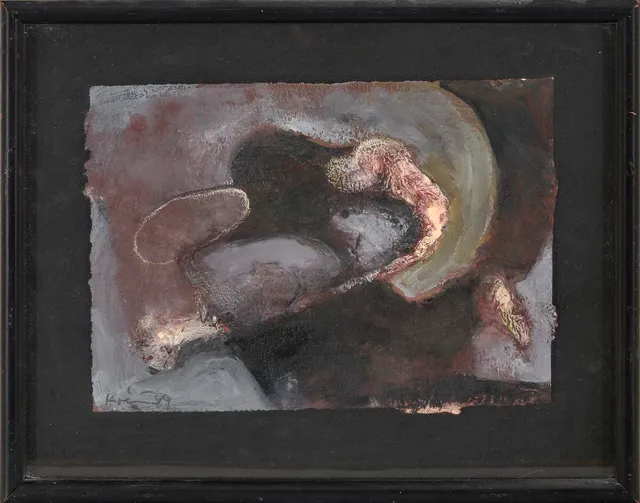 Untitled, 1989. Signed Kvium 89. Watercolour and oil on paper. Sheet size 15×22 cm.