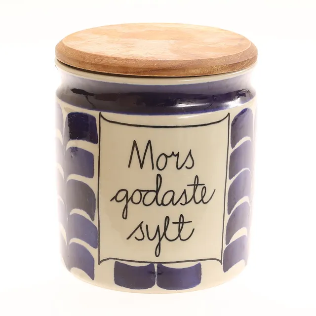 MARIANNE WESTMAN. Burk med lock, porslin, "Mors godaste sylt", Rörstrand.
