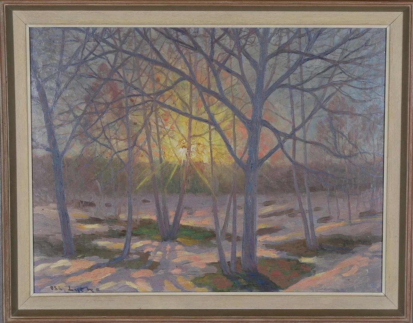 OSCAR LYCKE. (1877-1927), Olja på pannå, "Aprilkväll", signerad. — Paintings — Gomér & Andersson Norrköping