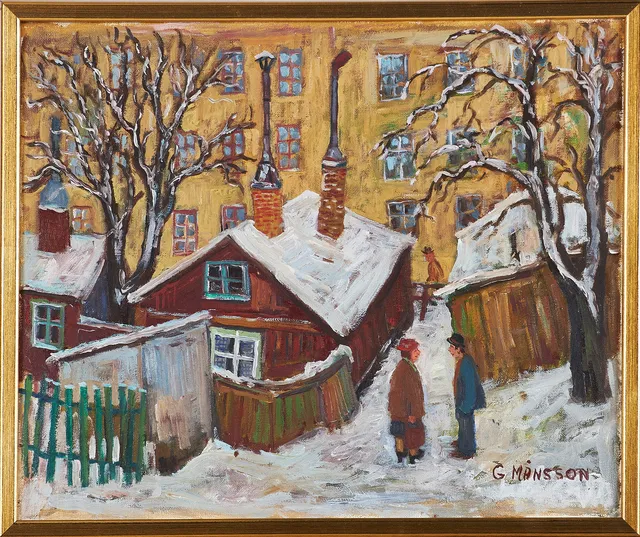 GÖSTA MÅNSSON (1924-2009). "Vinter, nedanför Sofiaberget, Stockholm", olja på duk, signerad G. Månsson.