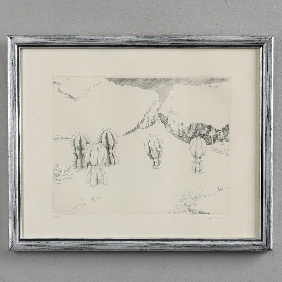 ULLA FRIES. KOPPARSTICK, "Kaktusar", signerad. — Engravings & Prints — Örebro Stadsauktioner