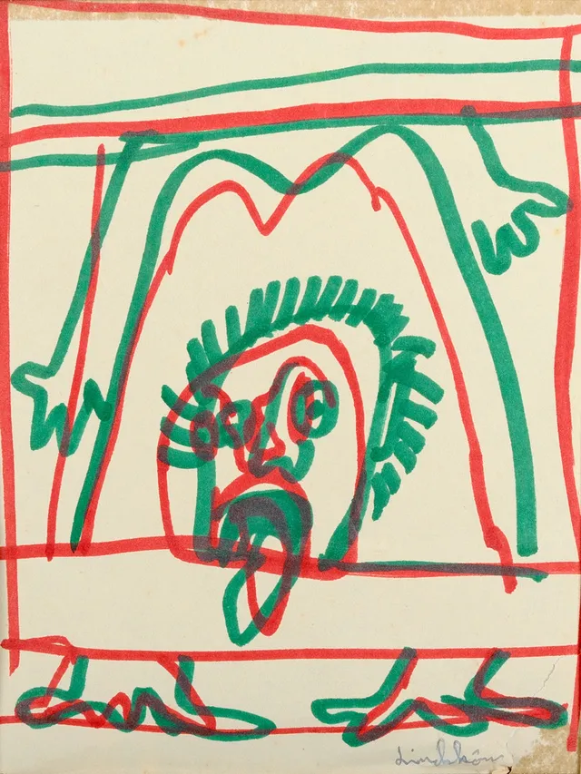 BENGT LINDSTRÖM. filtpenna på papper, figurkomposition, signerad.