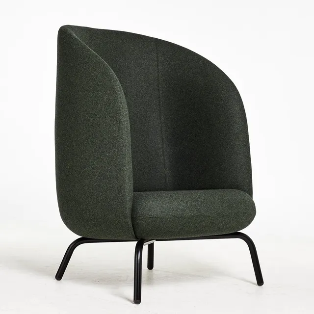 FORM US WITH LOVE. "Nest Easy Chair", fåtölj, för +Halle, helstoppad stomme, textilklädsel, ben i svart stål.