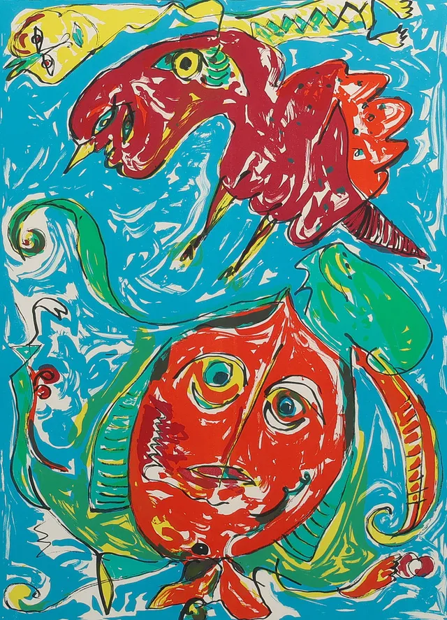 CARL-HENNING PEDERSEN (1913-2007). 'Himmelfarten', litografi, signeret og dateret 1988.