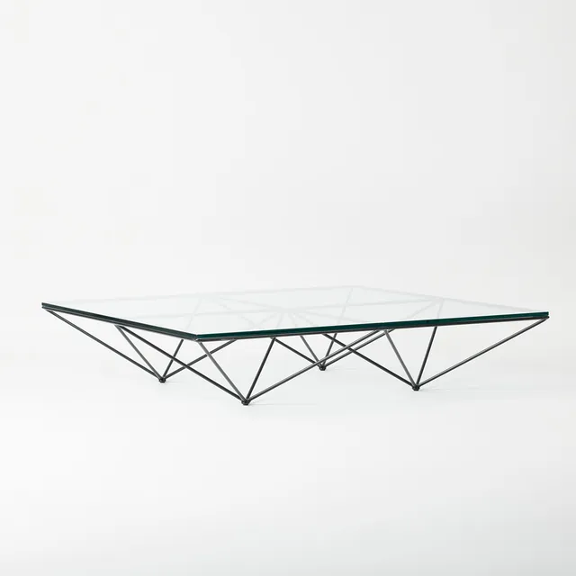 PAOLO PIVA. B&B Italia. Couchtisch / Coffe Table, Modell 'Alanda', Stahl, Glas, 1980er Jahre, Italien.