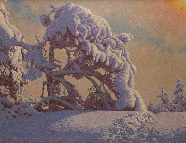 Gustaf Fjæstad, Vinterlandskap med snötyngd tall.