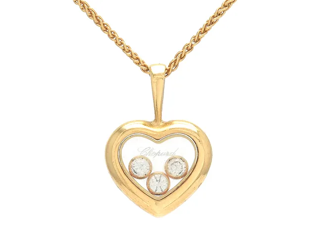 CHOPARD, kedja/hänge, 18K guld, "Happy Diamonds", 3 briljantslipade diamanter ca 0,15 ctv, TW/VS, serienr 9290665, längd 42 cm, vikt 5,7 g, slitage, slitet glas, kedja ej stämplad chopard.