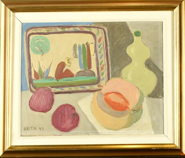 CHARLES PORTIN. Olja på pannå, Stilleben, Signerad och daterad 1947.