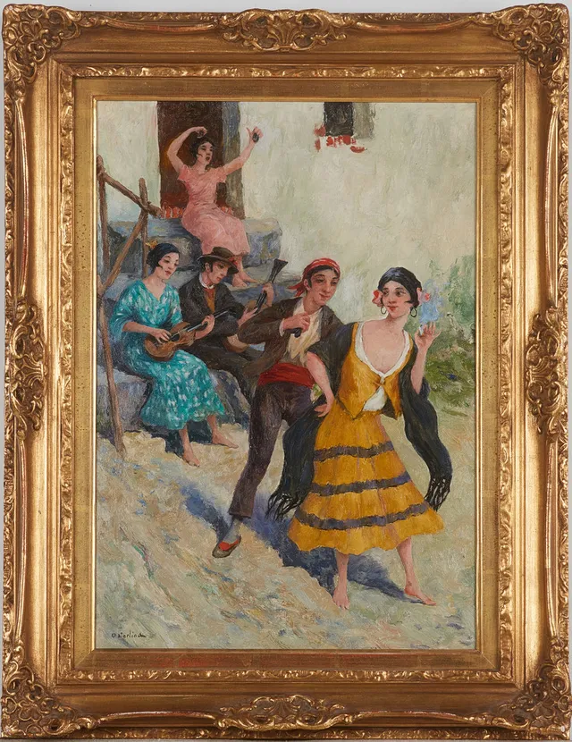 ALLAN ÖSTERLIND. Figurscen, signerad Osterlind, olja på pannå.
