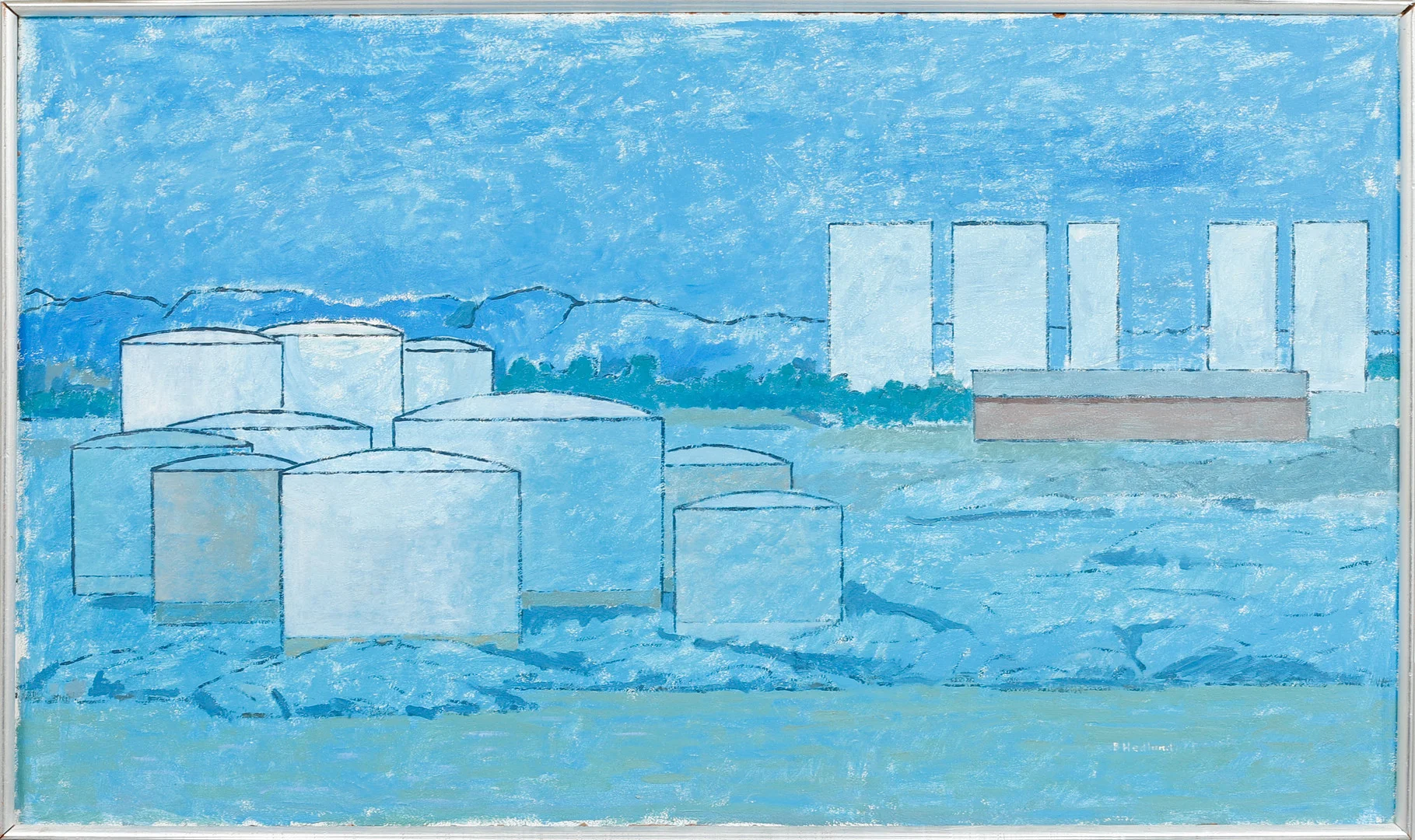 OKÄND KONSTNÄR. Motiv från Göteborgs hamninlopp, olja på pannå, signerad B. Hedlund. — Paintings — Göteborgs Auktionsverk