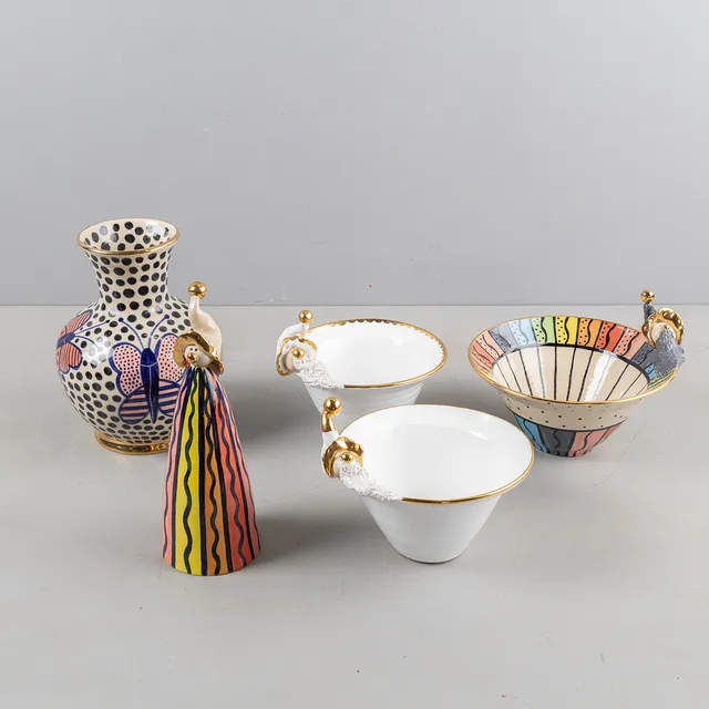 KERSTIN TILLBERG. Vas, skålar samt skulptur, 5 delar, keramik, samtida.