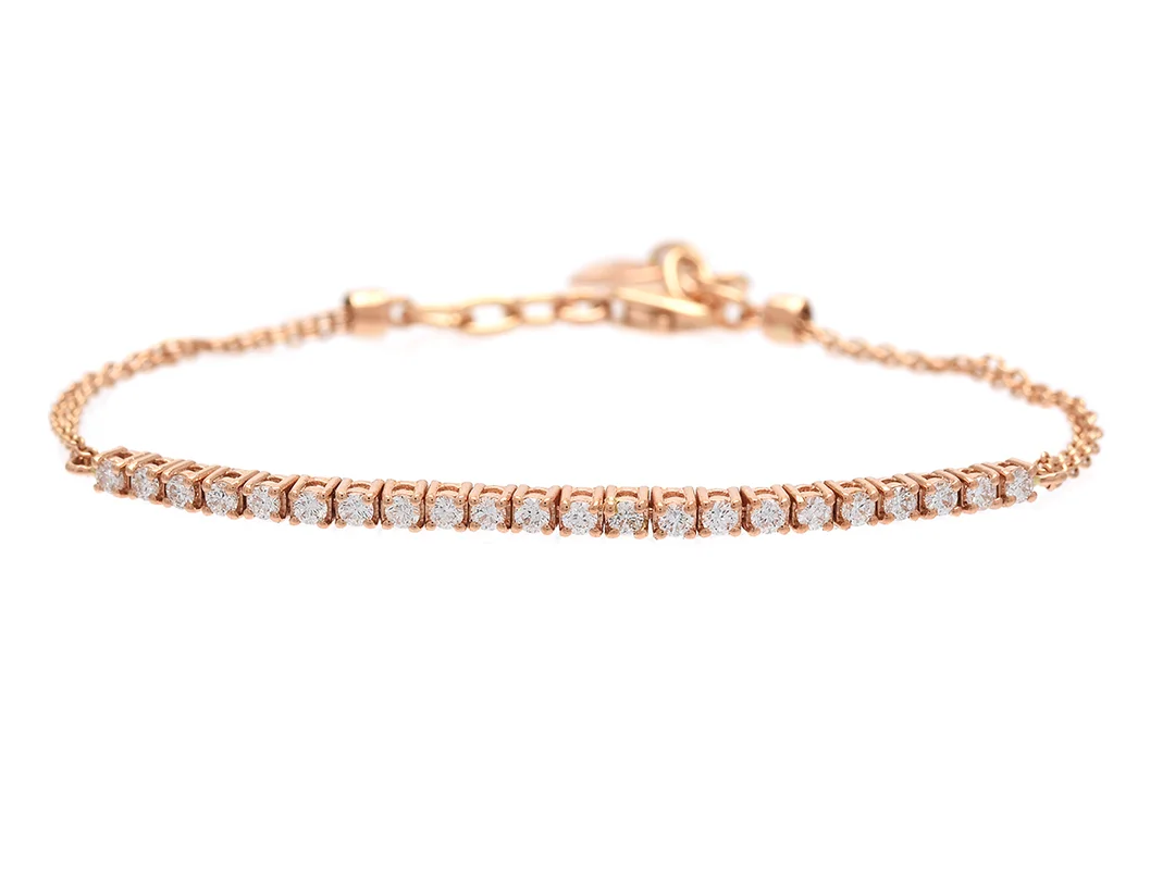 ARMBAND, 18K roséguld, 22 briljantslipade diamanter ca 0,53 ctv, ca TW-W/VS, längd 15-17 cm, vikt 4,4 g. — Smycken/Armband — Kaplans