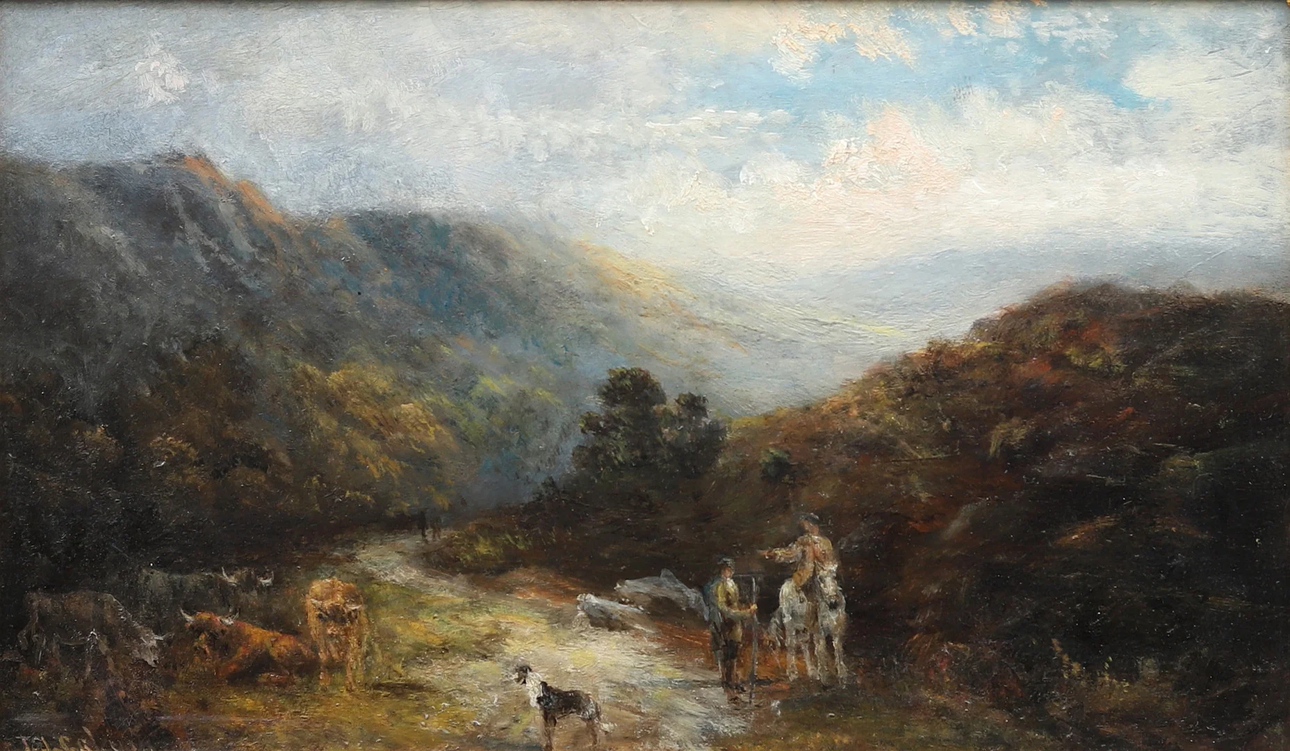 OIDENTIFIERAD KONSTNÄR. Bergslandskap, olja på pannå, otydligt signerad. — Paintings — Garpenhus Auktioner