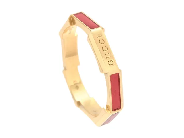 GUCCI, ring, Link to Love, 18K guld, prinsesslipad diamant ca 0,08 ct, emalj, Italien, stl 18,75 mm, vikt 4,8 g.