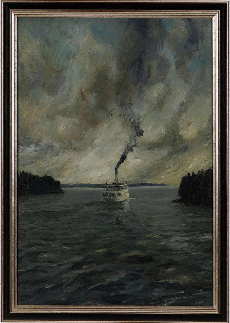 MATS ÅKERMAN (född1956) Ångfartyget Blidösund, oljemålning på duk, monterad på pannå, mpnogramsignerad och daterad 1997. — Paintings — Stockholms Auktionsverk Magasin 5