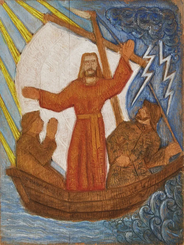 GEORG GANMAR. (Sverige, 1916-1979), Religiöstmotiv väggrelief, signerad och daterad 1950, skuren i trä.