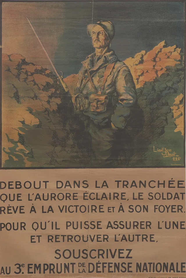 JEAN DROIT 1884-1961. LITOGRAFERAD AFFISCH "3ÈME EMPRUNT DE LA DÉFENSE NATIONALE", 1917.