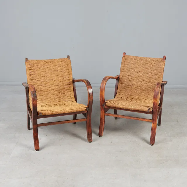 ERICH DIECKMANN. Zwei Sessel / Lounge Chairs, Buche, Kordelgeflecht, 1940er / 1950er Jahre, Deutschland (2).