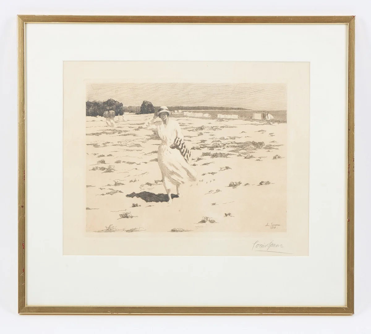 LOUIS SPARRE (1863-1964). Solig dag på stranden, signerad samt i trycket daterad 1918, etsning. — Engravings & Prints — Stockholms Auktionsverk Helsinki