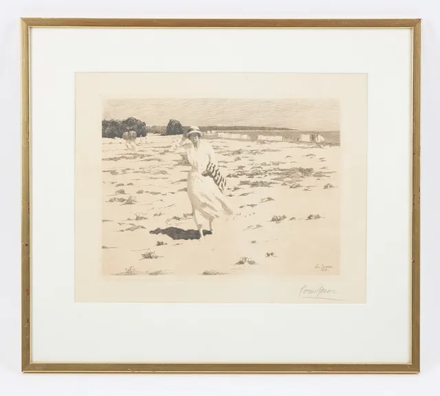 LOUIS SPARRE (1863-1964). Solig dag på stranden, signerad samt i trycket daterad 1918, etsning.