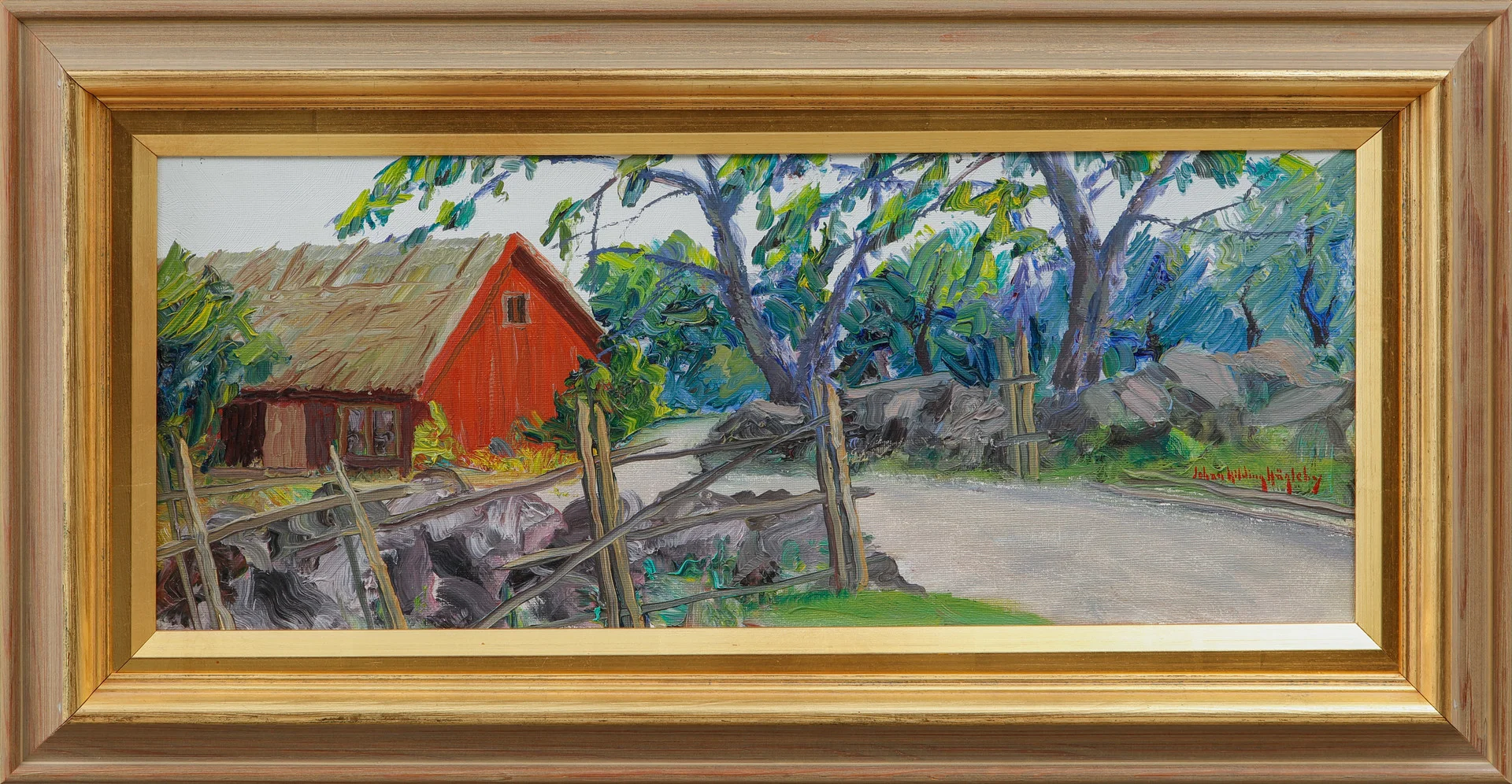 JOHAN HILDING HÄGLEBY. "Hallandsstuga" olja på duk, signerad. — Paintings — Göteborgs Auktionsverk