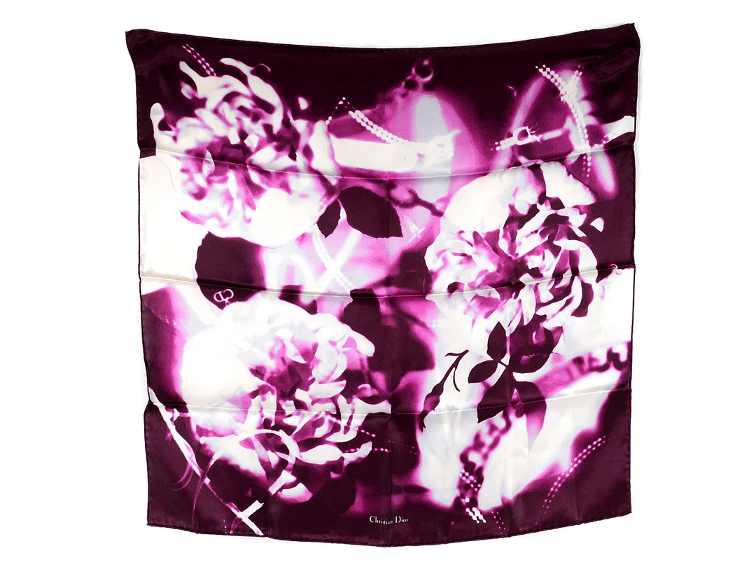 SCARF, CHRISTIAN DIOR, 100 % siden, 65x65 cm, vinröd,. vit. — Accessoarer/Scarves — Kaplans
