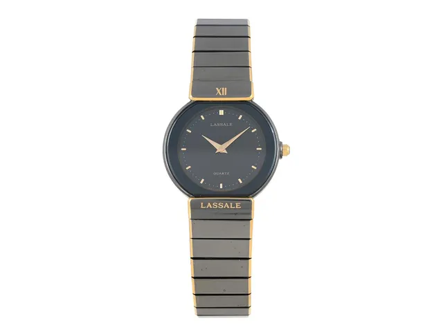 LASSALE, damur, 24 mm, Boett nr. 2F50-0289 / 1N0053, svart metall, quartz, safirglas, integrerad originallänk, längd 170 mm, ca 2000, box, ytterkartong.