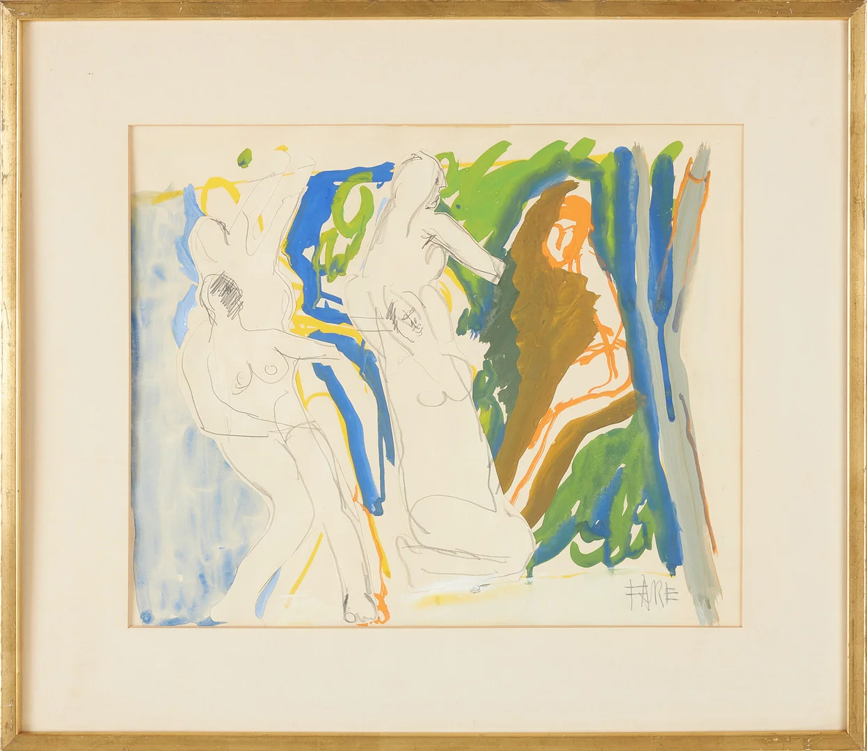 LEOPOLD FARE. "Flickor efter badet", blandteknik med gouache och collage på papper, signerad samt datera 1968-70 a tergo. — Paintings — Stockholms Auktionsverk Sickla