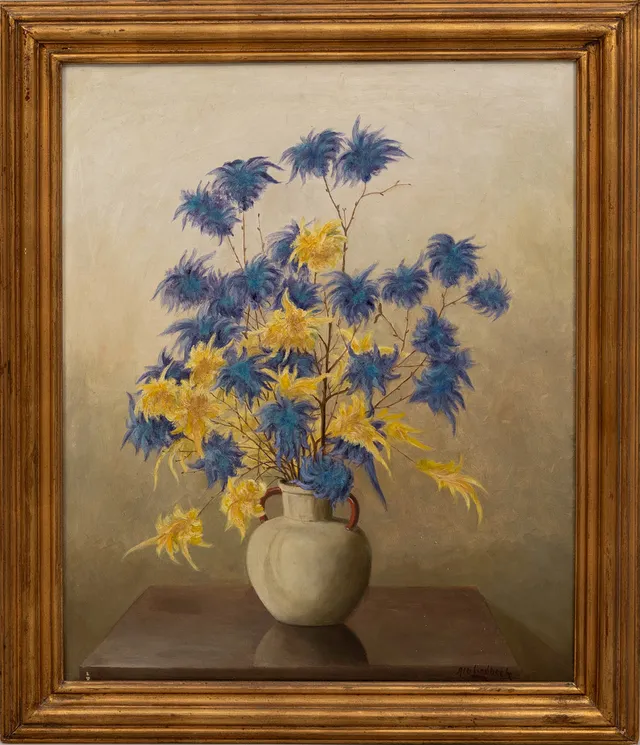ALBERT LIEDBECK. Blomsterstilleben, olja på duk, signerad.