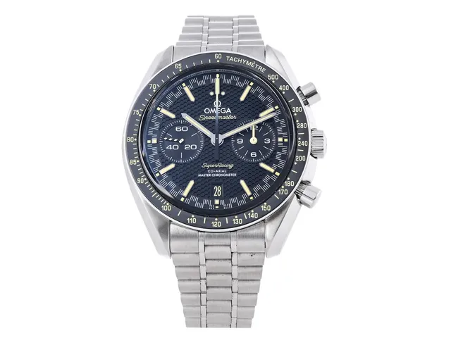 OMEGA, Speedmaster, Professional, Super Racing, "Tachymètre", Master Chronometer, Cal 9920, Verk nr. A523931, Serie nr. A523931, PIC nr. 329.30.44.51.01.003, kronograf, herrur, 44,25 mm, stål, automatisk (Co-Axial), safirglas, datum, glasbaksida, originallänk, viklås, Ref nr. ATZ013899, cert, juli 2024, box, ytterkartong.