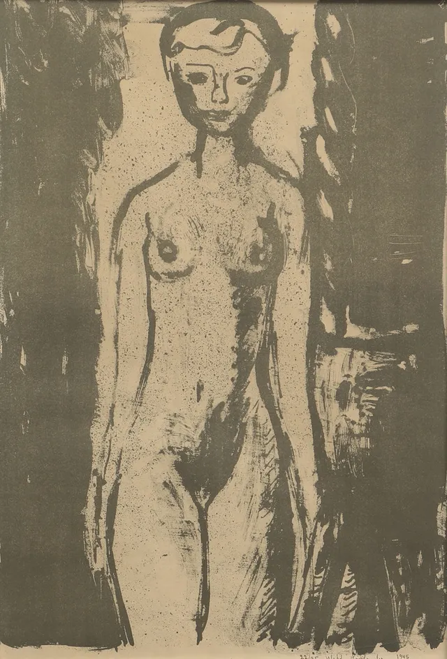 WALDEMAR SJÖLANDER. Litografi, nakenstudie, signerad och daterad 1945, numrerad 22/35.