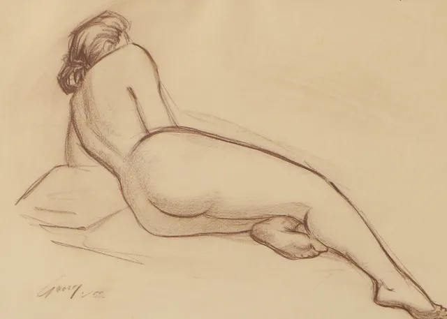 GEORG NILSSON. Modell, rödkrita, signerad Georg -52.