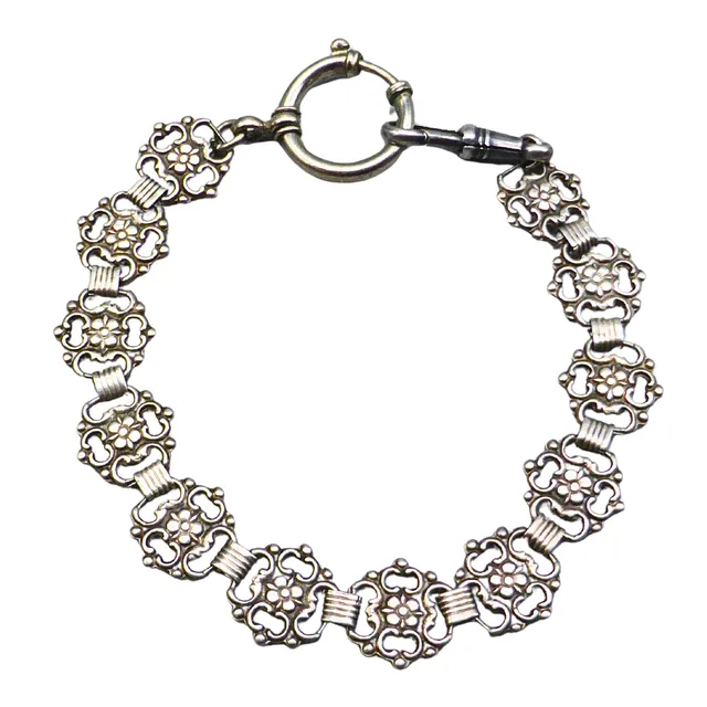 800ER SILBER GLIEDERARMBAND MIT BLUMENMUSTERN.