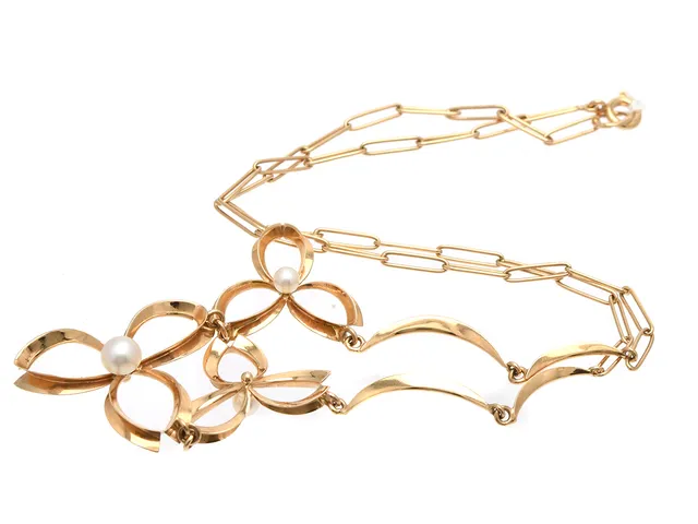 Collier med integrerat hänge 18K, pärlor, 43cm, 7,7g