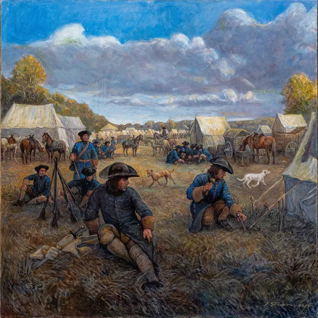 GÖTE GÖRANSSON. Läger på Ladugårdsgärdet tidigt 1700-tal, olja på duk, signerad, daterad 2014.