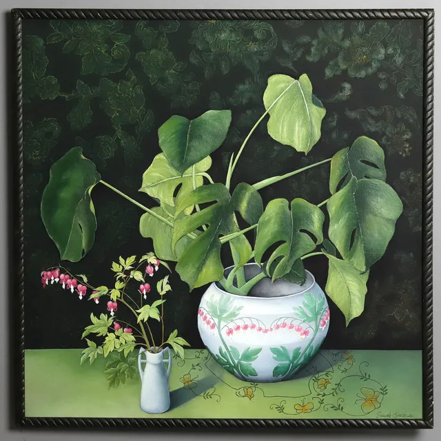GUNDA ERIKSON (1932-2022). OLJA PÅ DUK, "Blomma och Löjtnantshjärtan", signerad.