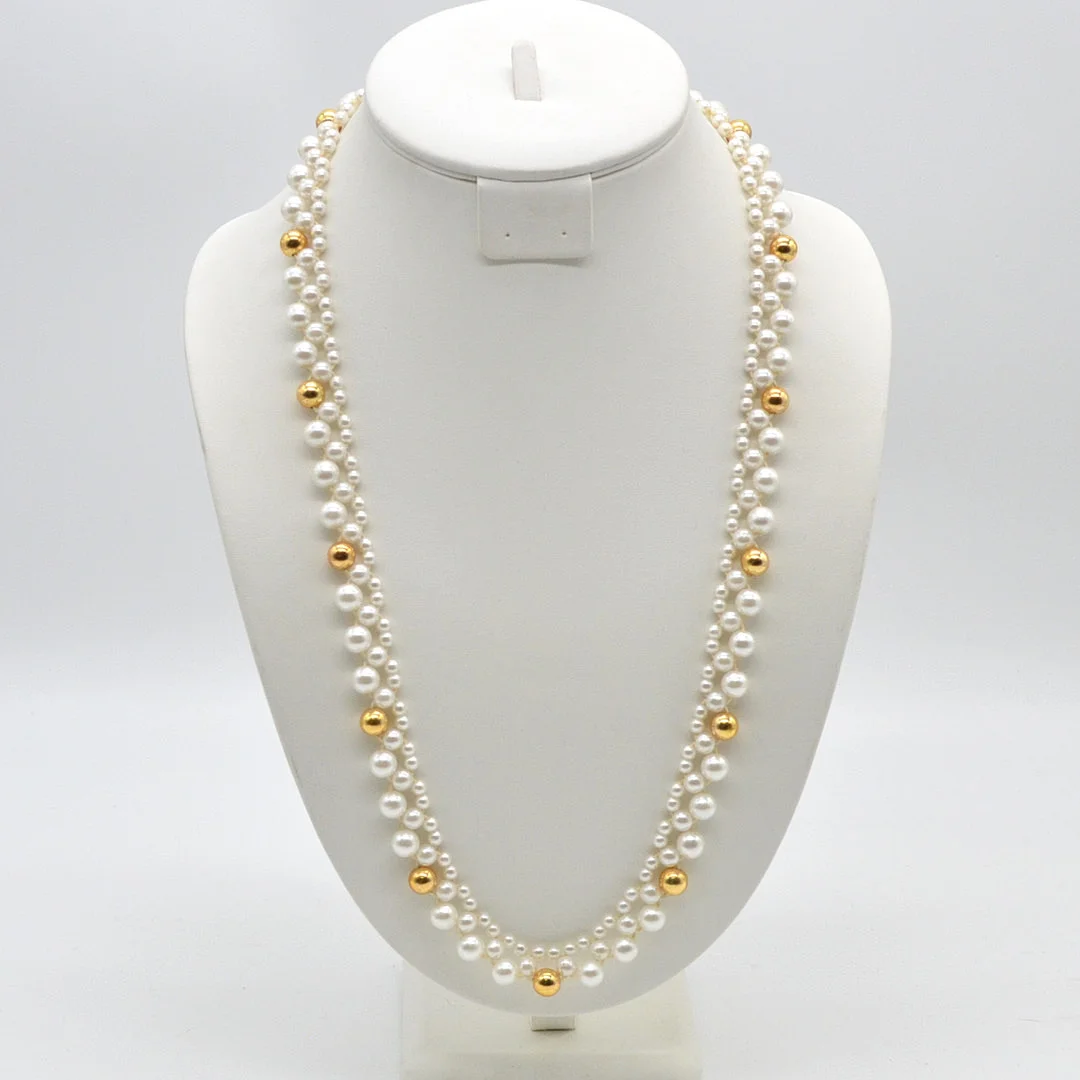 HANDGEMACHTER DESIGNERCOLLIER, PERLEN-IMITAT IN WEISS-GOLD, VINTAGE, CA. 75CM. — Necklace — Kunst- und Auktionshaus Kleinhenz