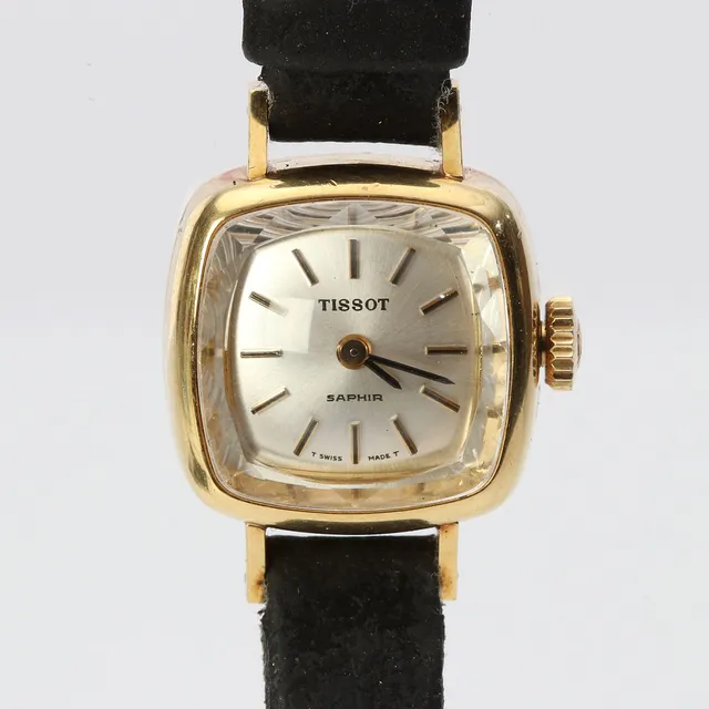 TISSOT, DAMARMBANDSUR. Boett i 18k guld, manuell.