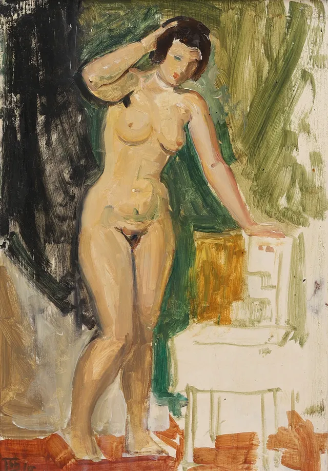 HUGO GEHLIN (1899-1953). "Lena söker en ställning", olja på pannå, signerad och daterad.