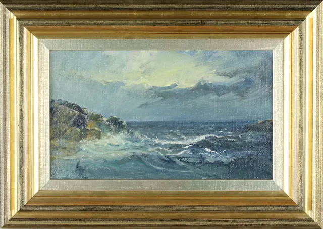 GÖSTA HILDING. Olja på duk, havsmotiv, monogramsignerad.