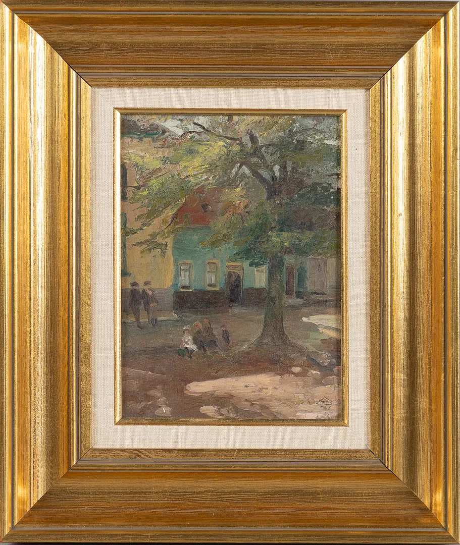 ANDERS OLSON (1880-1955). Bymotiv, olja på pannå. — Paintings — Stockholms Auktionsverk Helsingborg