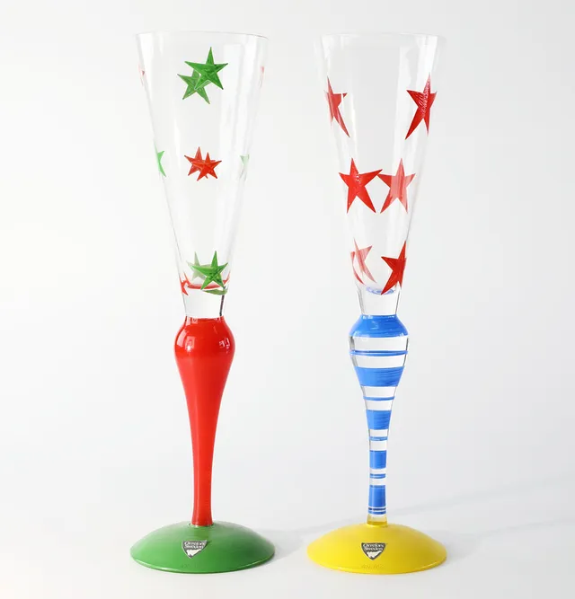 ANNE NILSSON. champagneglas, 2 st, "Clown", Orrefors, signerad.
