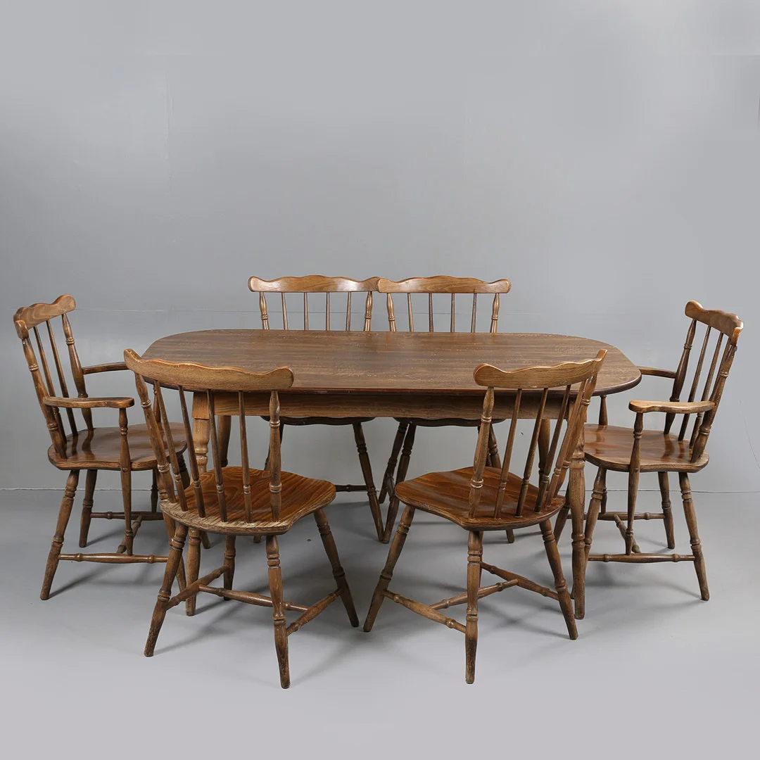 DINETTE. A 1960'S DINING TABLE AND SIX CHAIRS (7). — Dining room furniture — Bishop & Miller
